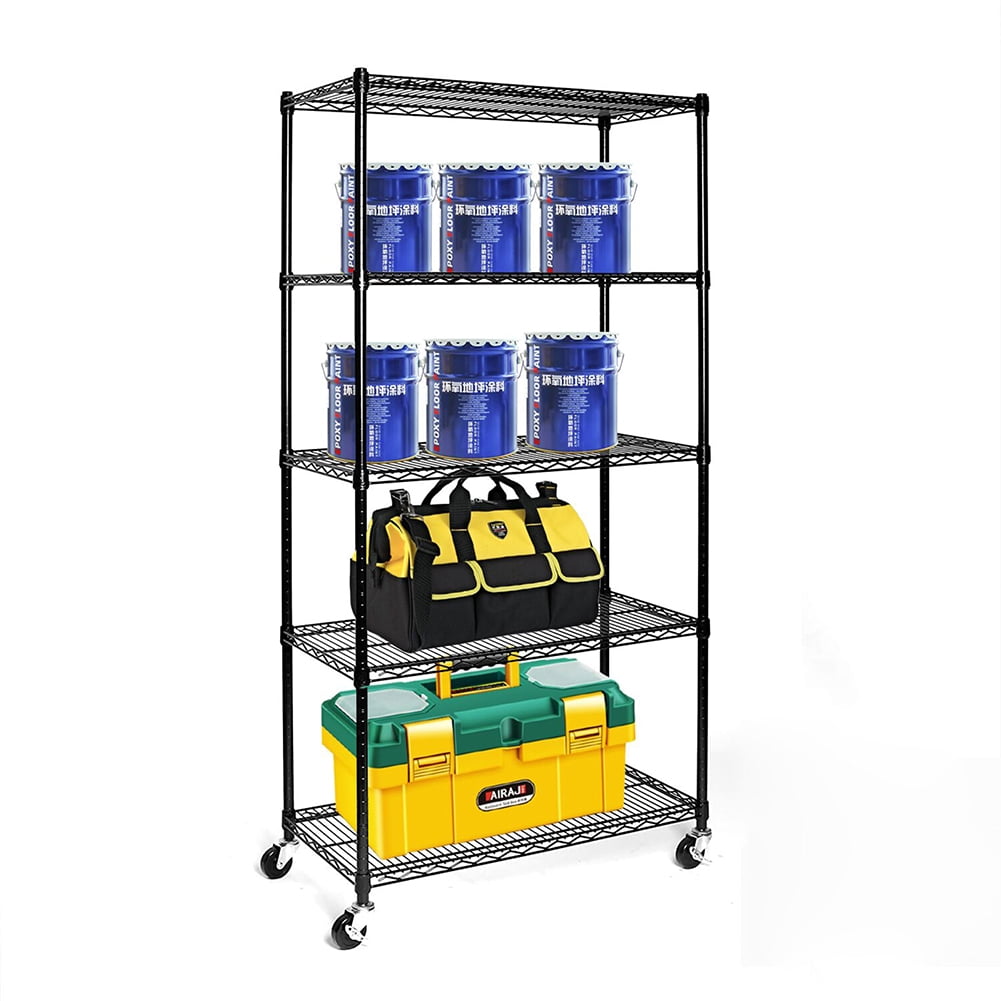 Kepooman 5-Tier Shelving Unit Storage with Wheels and Adjustable Rack Adjustable Organizer for Pantry Laundry Bathroom Kitchen, Black Kepooman 5-Tier Shelving Unit Storage with Wheels and Adjustable Rack Adjustable Organizer for Pantry Laundry Bathroom Kitchen, Black