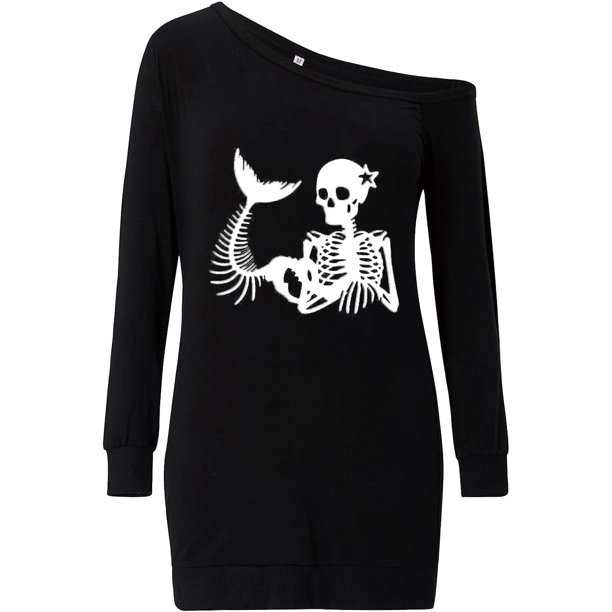 Loveternal Mujer Navidad Halloween Sexy Un Hombro Vestido Casual Camiseta Vestido Top