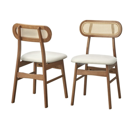 TMS Rika Cane Back Dining Chair (Set of 2), Light Walnut/Beige