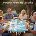 thumbnail image 3 of Round Outdoor Tablecloth with Umbrella Hole and Zipper, Tropical Palm Tree Tablecloth with Elastic Waterproof, Vintage Aqua Exotic Botanical Plants Patio Table Covers for 55" - 60" Pool Tables, 3 of 9