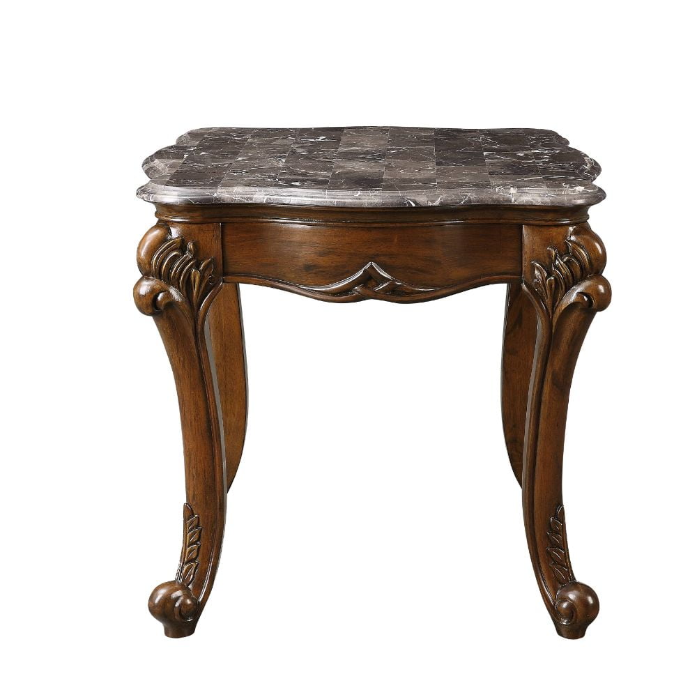 Miyeon Cherry Wood End Table with Marble Top