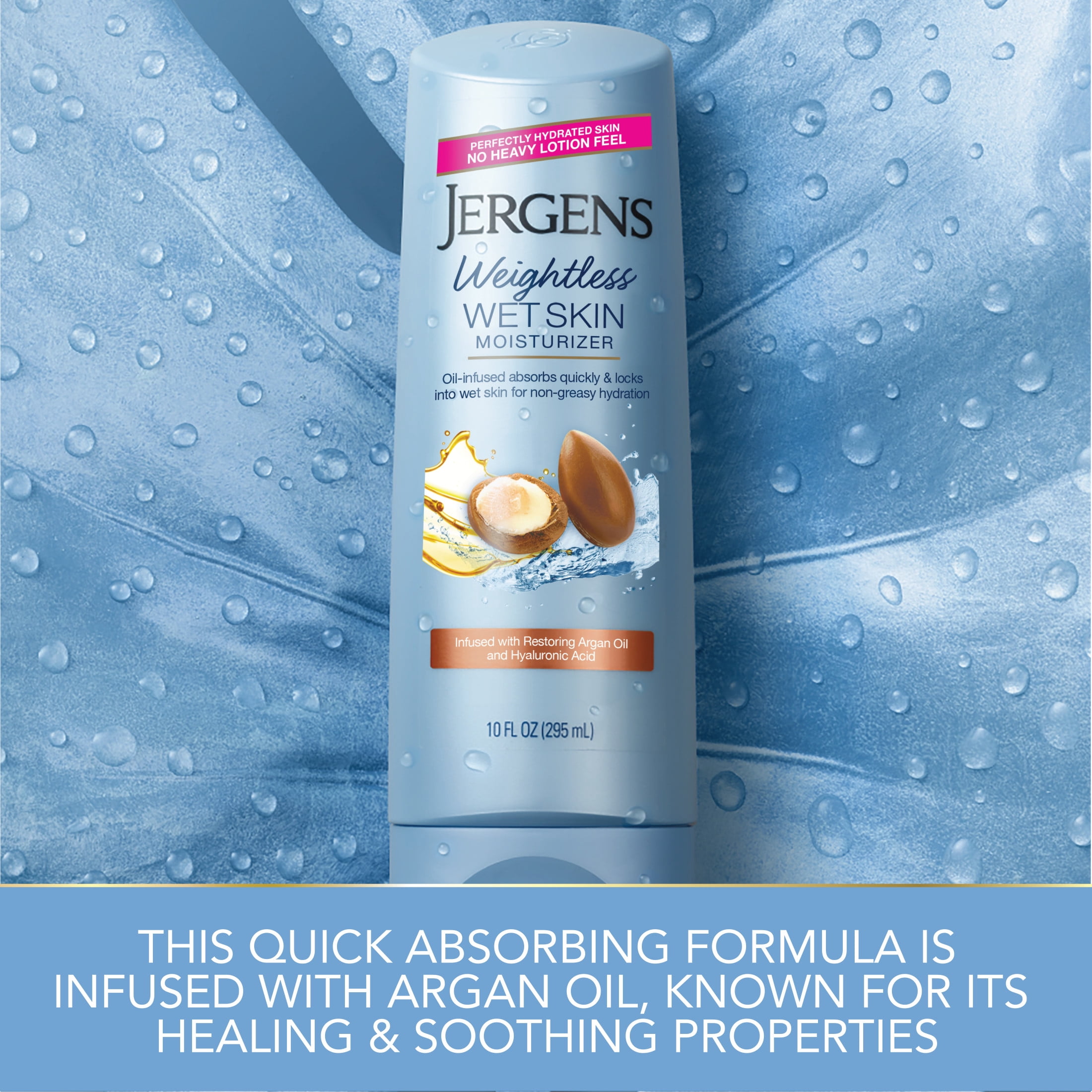 (3 pack) Jergens Argan Oil Weightless Wet Skin Body Lotion, Non-Greasy Moisturizer, for Dry Skin, 10 oz