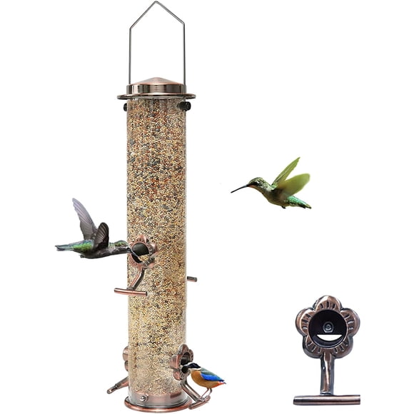 KVISTER Bird Feeder for Outside, Finch Feeder w/4 Feeding Ports, Stainless Steel Hanging Wild Bird Feeders for Garden Backyard Outdoor Decoration Attracting Birds(1PC)