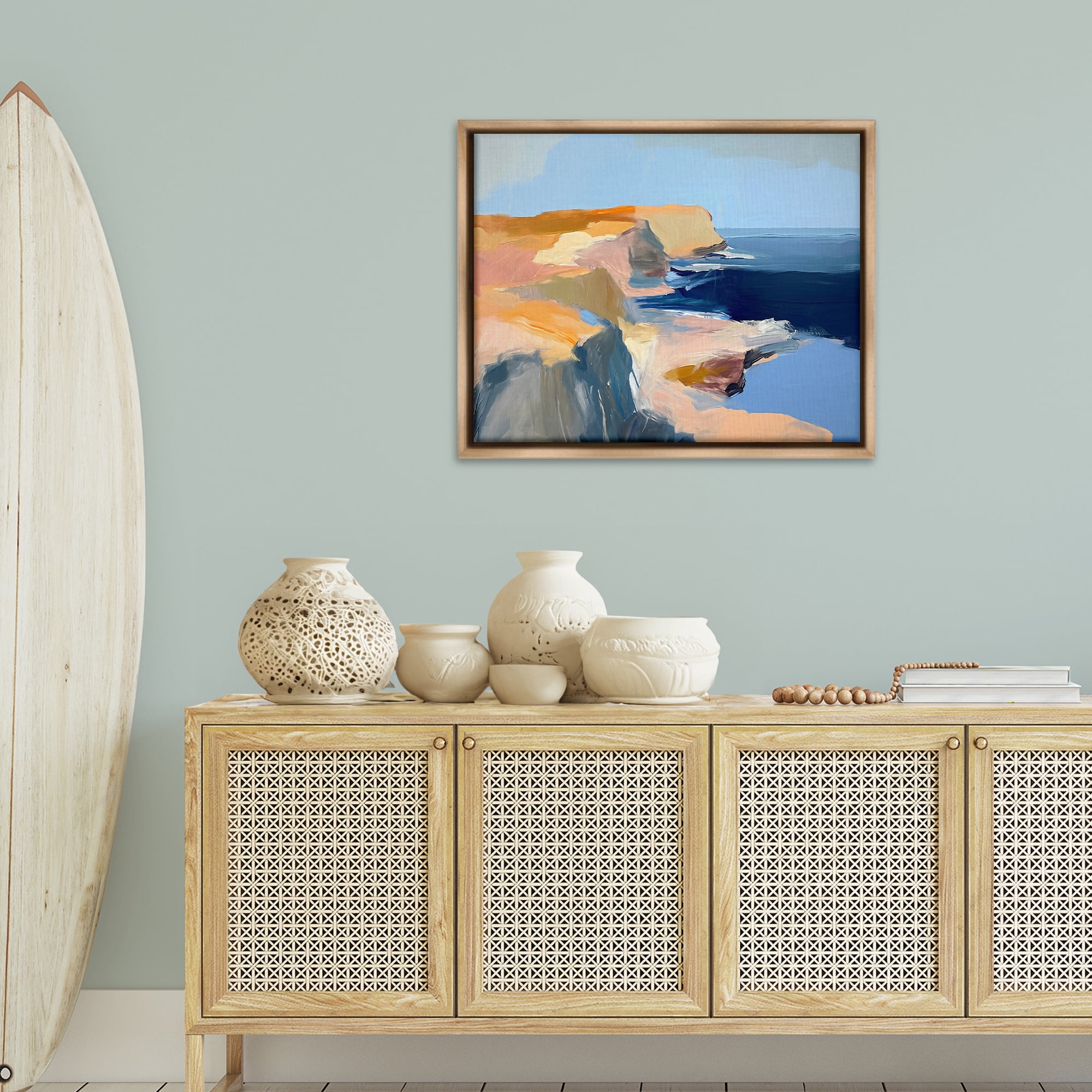 Stupell Industries Rugged Cliffs Coastline Coastal Painting Brown Floater Framed Canvas Art Print Wall Art, 31 x 25