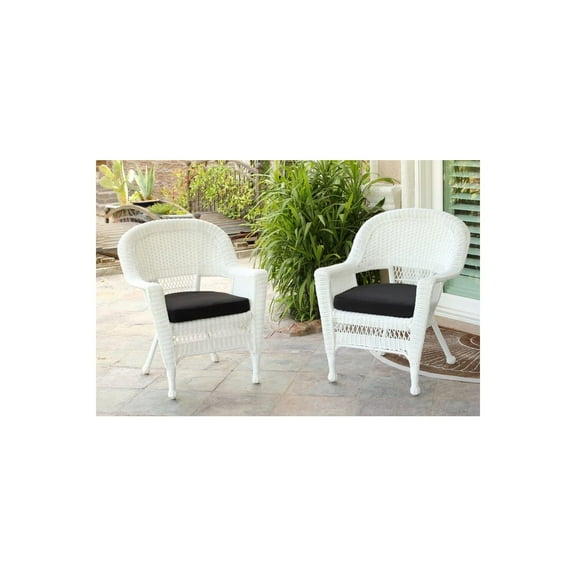 Jeco Wicker Chair in White with Black Cushion (Set of 2)