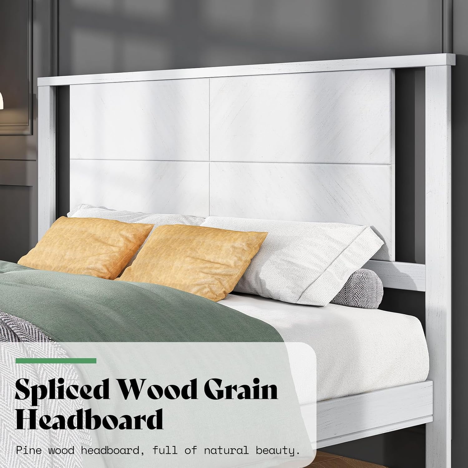 LUXOAK Solid Wood Queen Size Bed Frame with Easy Assembly & Storage Space, Antique White