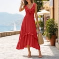 thumbnail image 5 of Iyufng Ruffled Midi Dresses for Women Deep V-Neck Sleeveless Fitted Solid Color Dress, 5 of 5