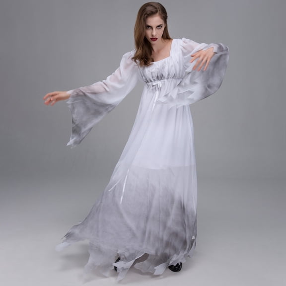 FASHOFT Women's Ghost Zombie Bride Halloween Funny Vampire Undead Role Play Cosplay Outfit Scary Party Stage Performance Fancy Dress Up Halloween L