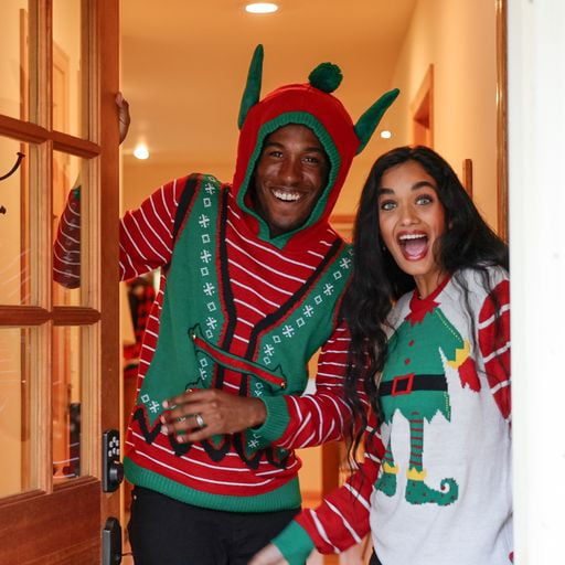 The Ugly Sweater Co. Interactive Ugly Christmas Sweaters for Holiday Fun Tacky Unisex Design Perfect Snug Fit Breathable Cayenne Elf Hoodie With