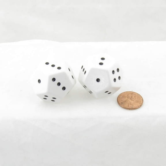 White Opaque Dice with Black Pips 1-4 x 3 D12 28mm (1.1 inch) Pack of 2 Wondertrail
