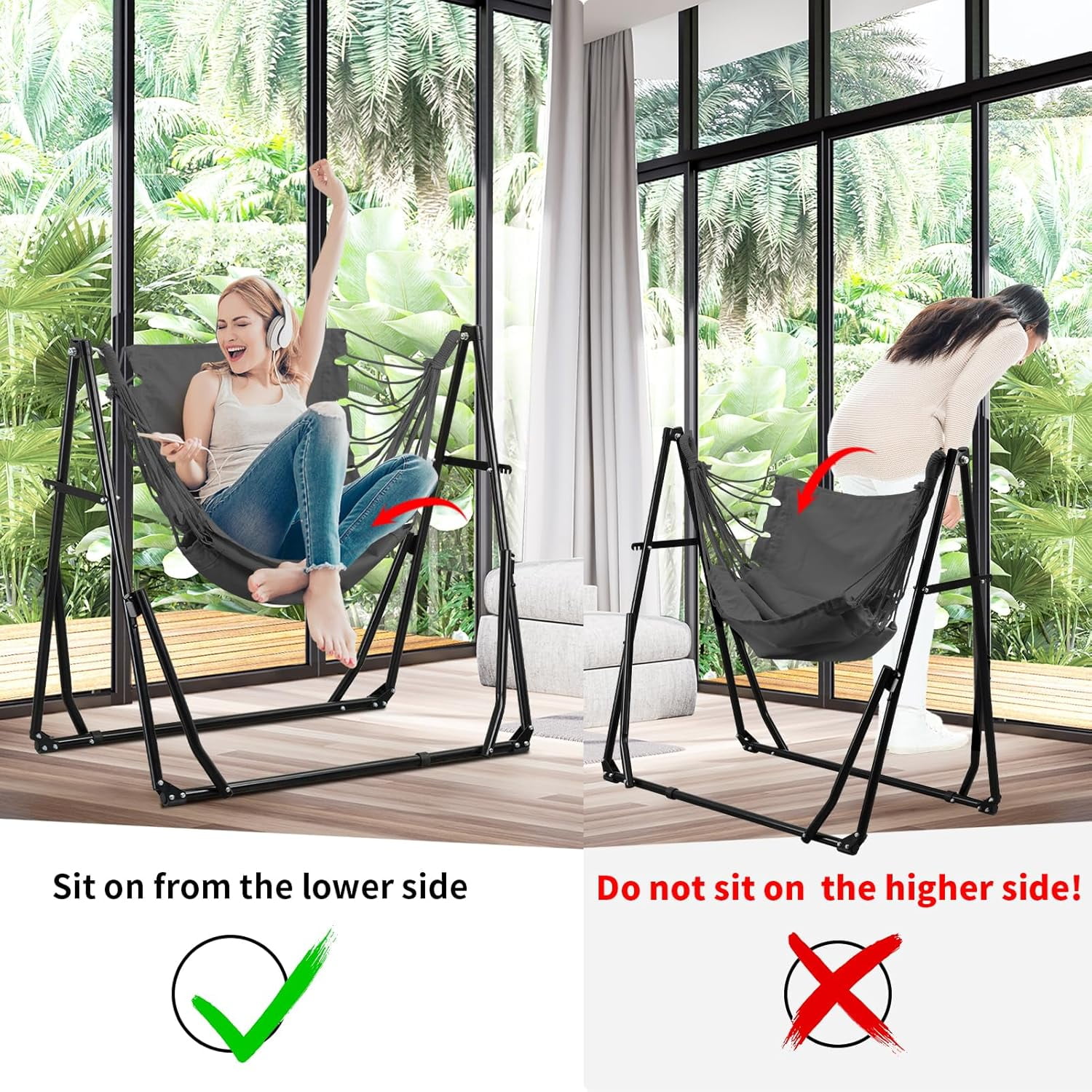 2 in 1 Hammock with Stand, Outdoor Hammock Swing Chair with Portable Heavy Duty Stand, Multi-Functional Hammock Stand 480 lbs Weight Capacit-Gray