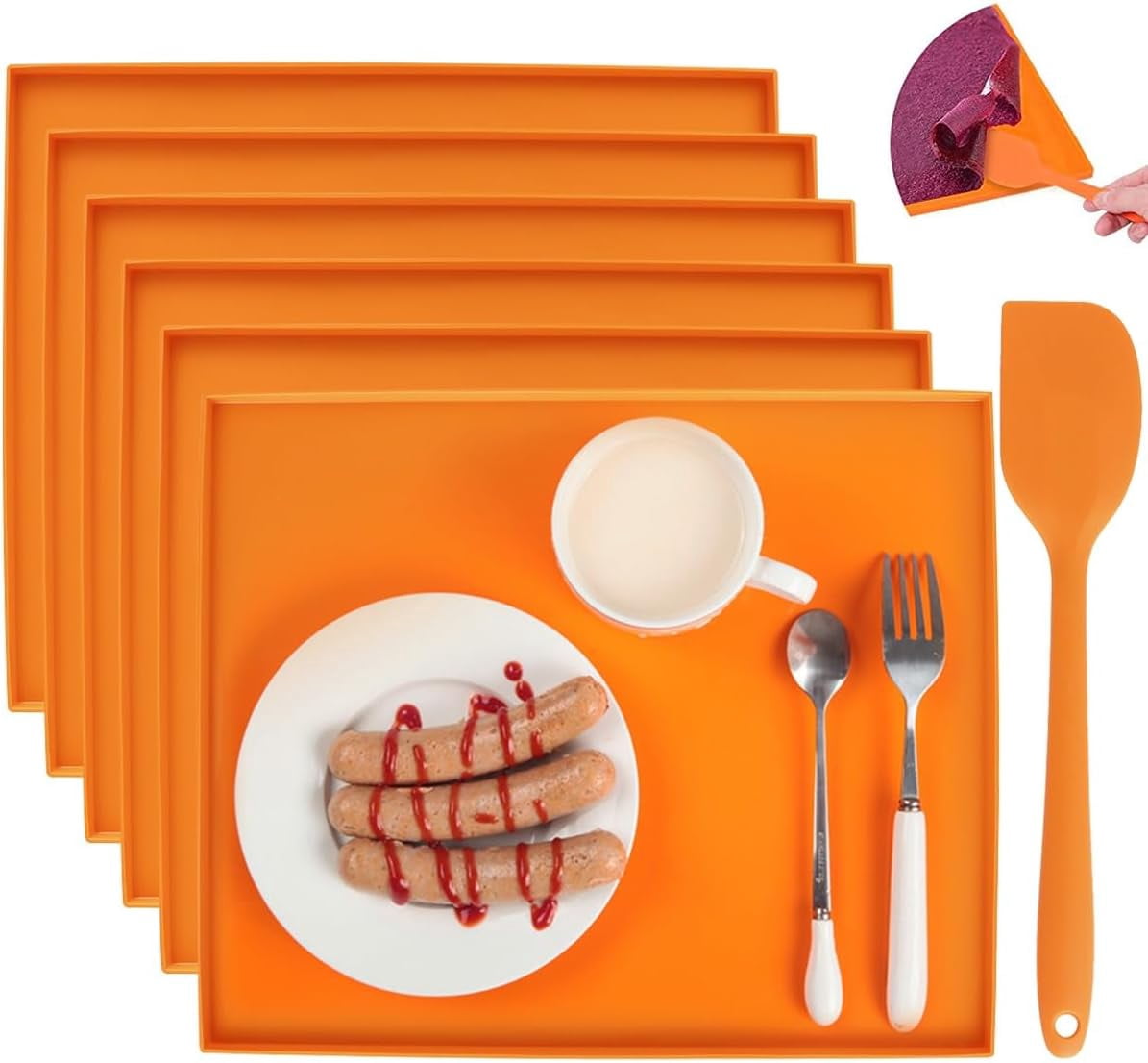 6Pcs Silicone Dehydrator Sheets with Edge Heat Resistant Dehydrator Trays with Silicone Scraper Reusable Tray Liners Non Stick Dehydrator Mats for Fruit Leather Liquid Meat Vegetables Herbs (Set of 6)
