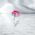 thumbnail image 4 of Gem Stone King 925 Sterling Silver Pink Created Sapphire and White Diamond Ring for Women (10.07 Cttw, Emerald Cut 14x10MM, Gemstone September Birthstone, Size 5), 4 of 4