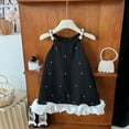 thumbnail image 2 of Dresses for Girls Suitable Young Children Casual Formal Beaded Small Flared Straps with Zipper Sleeveless Ruffled Edge Summer Black Dress Size 5-6 Y, 2 of 9