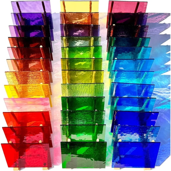 24 Sheets Iridescent Stained Glass Variety Pack - 6 x 4 Inch Cathedral ...