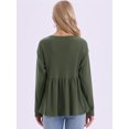 thumbnail image 3 of DARING DIVA Women's Waffle Knit Top Long Sleeve Babydoll Peplum Blouses XS Army Green, 3 of 6