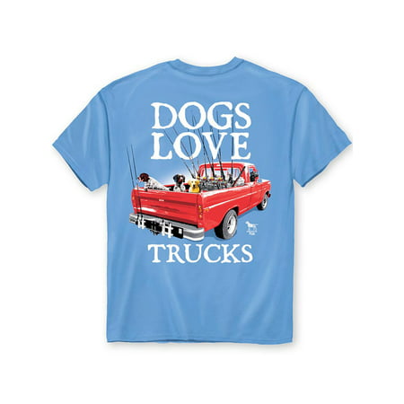 Dogs Love Trucks Sky Blue T-Shirt with Crew Neckline - Gift Ideas for Dog Lovers