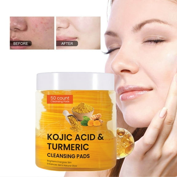 PiGOGI Turmeric Facial Cleansing Pads, Exfoliating and Moisturizing Pad for Deep Pore Cleaning, Delicate Skin Care, Travel Friendly, 50 Count