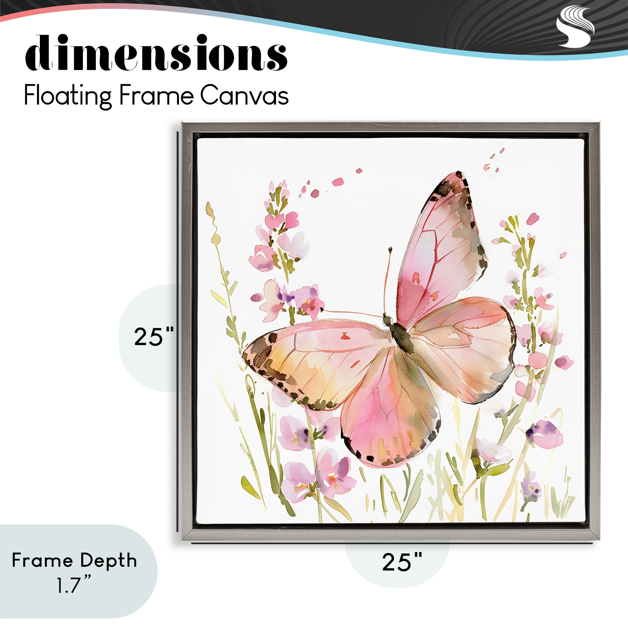 Stupell Industries Colorful Spring Butterfly Pink Gray Framed Floater Canvas Wall Art, design by Creative Studio