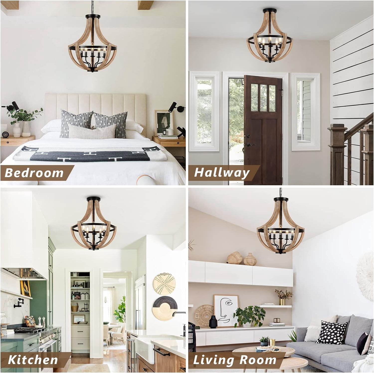 Table Lamp 19" Farmhouse Chandelier Light Fixtures, 5-Light Dining Room Light Fixtures Over Table, Solid Wood Modern Chandeliers for Dining Room Living Room Kitchen Island Bedroom Foyer, Height Adjus