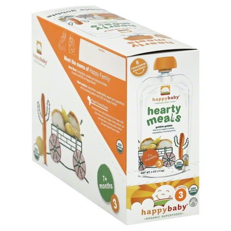 (8 Pack) Happy Baby Hearty Meals, Stage 3, Organic Baby Food, root vegetables & turkey with quinoa -