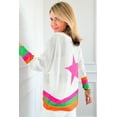 thumbnail image 2 of Women's White Star Pattern Colorblock Striped Edge Drop Shoulder Sweater | [ZhiHiMeRi] | (US 12-14)L, 2 of 12