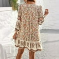 thumbnail image 3 of MORTTIC Women's Elegant V-Neck Floral Print Dress with Tassel Bow Tie - Fitted Woven Dress, 3 of 4