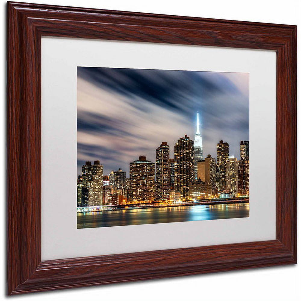 Trademark Fine Art "Midtown Over the East River-V" Canvas Art by David Ayash, White Matte, Wood Frame