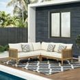 thumbnail image 2 of GDF Studio The Crowne Collection Outdoor Acacia Wood and Round Wicker 5 Seater Sectional Sofa Set with Cushions, Teak, Mixed Brown, and Beige, 2 of 13