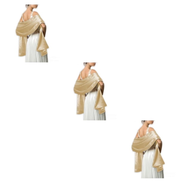 Qarigey Ceremonia de boda Bola de baile Mujeres Satén Chal Niñas Fiesta de noche Banquete Bufanda larga decorativa Champagne Gold Type1 NO1