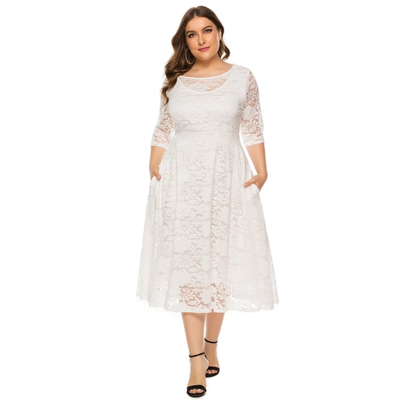 Evening dress, Polyester, White, 5XL