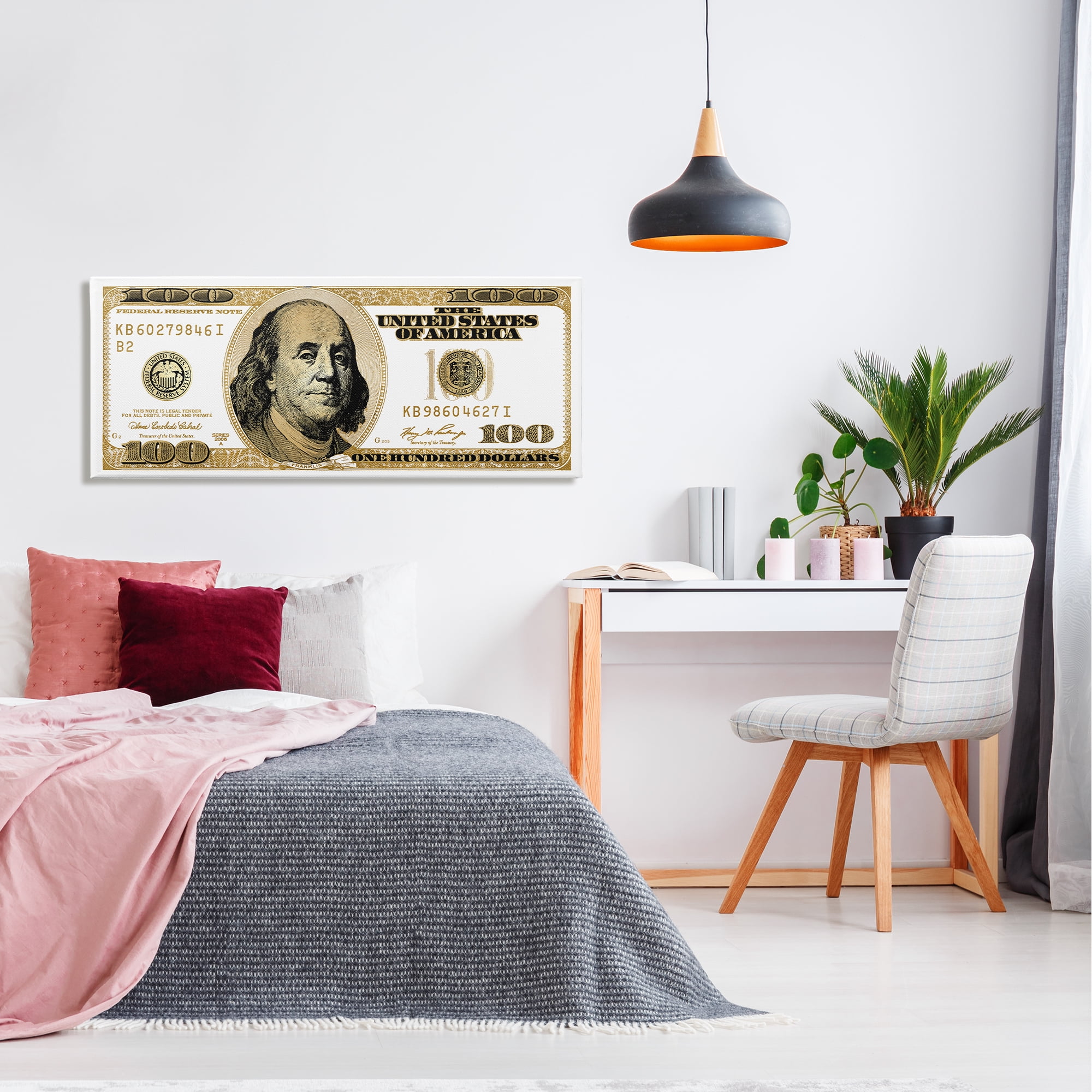 Stupell Industries Decorated Dollar Bill Pattern Trendy Glam Money Canvas Wall Art, 48 x 20, Design by Madeline Blake