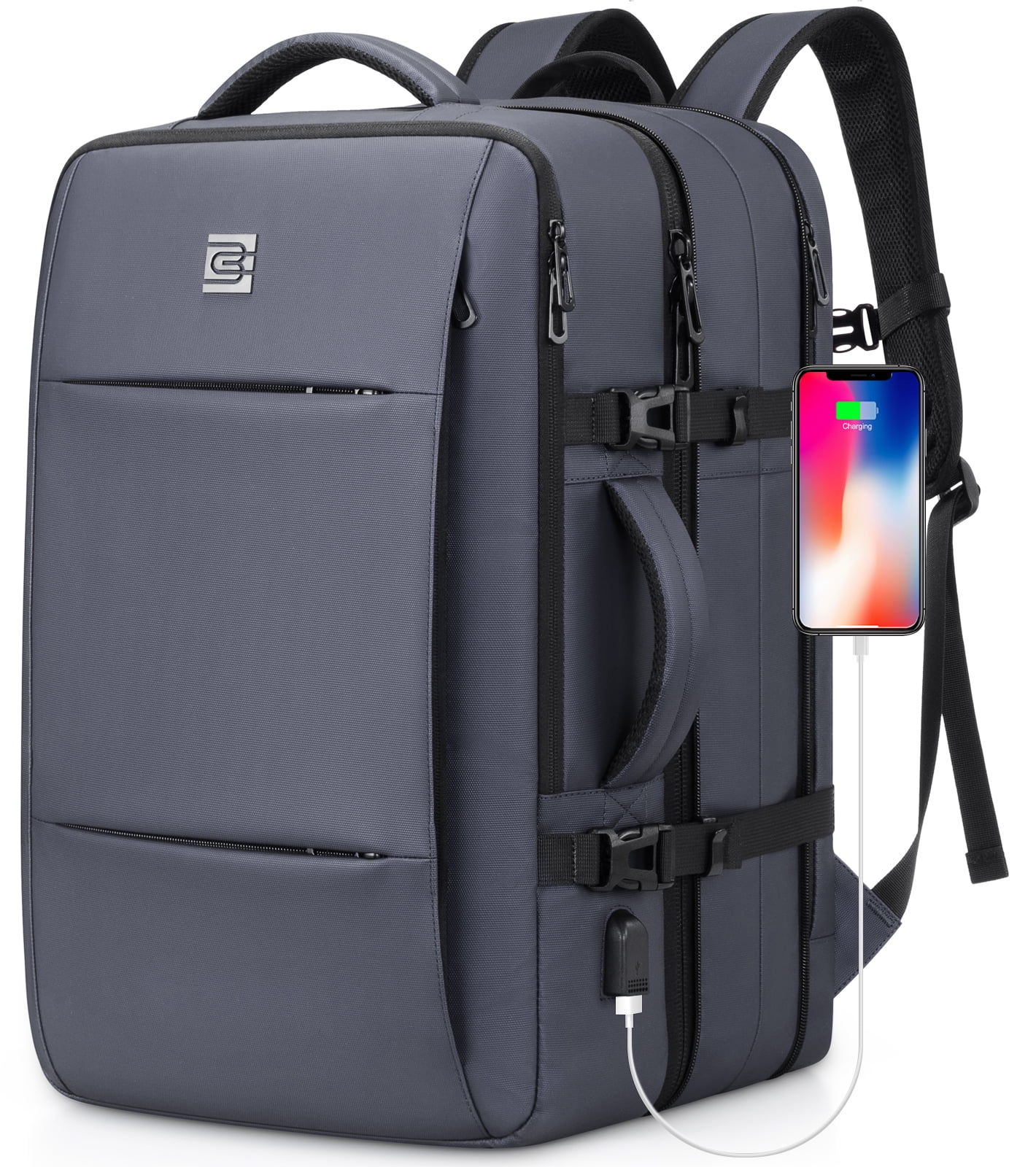 UKEIN Travel Backpack with USB Charging Port 40L Expandable 17 Inch Carry On Backpack Water-resistant Work Business Laptop Backpack for Men