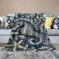 thumbnail image 2 of YANMS Ocean Life Coastal Throw Blanket: Soft Plush Velvet Calming of Blues Beige on White, Accent for Sofa Couch Chair Bed or Dorm (Coastal Shells), 2 of 6