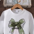 thumbnail image 5 of ZXLBBD Girls' Long Sleeve Bow Print Crop Top and A Line Short Skirt 2 Piece Outfit for Big Kids Summer Casual Outdoor School Clothes Sets,Green,Size 10 Y-11 Y, 5 of 7