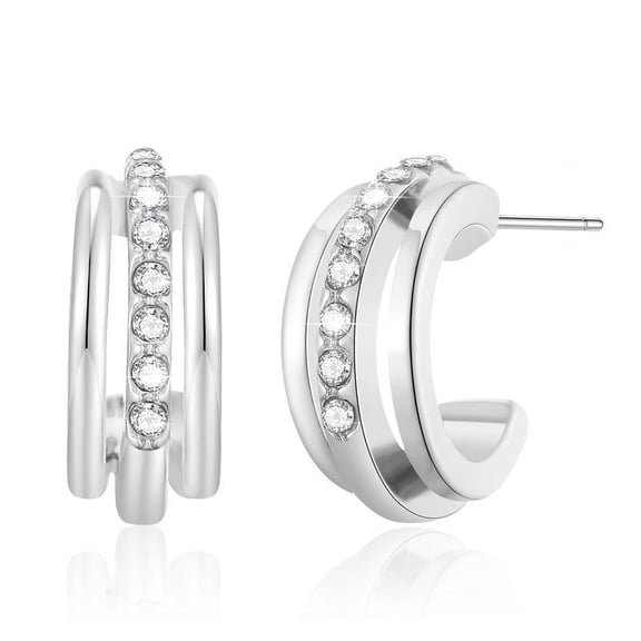 APSVO 18K White Gold Plated Rhinestone Hoop Earrings for Women S925 Sterling Silver Post Hypoallergenic Earrings Birthday Graduation Jewelry Gifts Teen Mom Her Wife Lady Adults Ideas