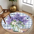 thumbnail image 3 of Round Area Rug 6 Ft, Purple Lavender Washable Non-Slip Circle Carpet for Living Room/Bedroom, Spring Daisy Butterfly Plants Watercolor Blue Low-Profile Indoor Mats Collection Rugs for Residential, 3 of 7