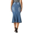 thumbnail image 3 of Falda de mezclilla con cola de pez Inspire Chic para mujer, falda midi de jean ajustada, L azul claro, 3 of 6