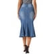 thumbnail image 3 of Falda de mezclilla con cola de pez Inspire Chic para mujer, falda midi de jean ajustada, L azul claro, 3 of 6