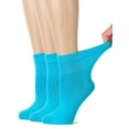 thumbnail image 3 of Hugh Ugoli Bamboo Ankle Loose Fit Diabetic Socks for Women, 3 Pairs, Blue Curacao, Shoe Size: 10-12, 3 of 6