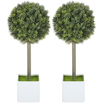 HOMCOM Lifelike Artificial Plants Set of 2, Fake Boxwood Topiary Balls