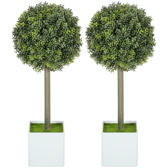 HOMCOM Lifelike Artificial Plants Set of 2, Fake Boxwood Topiary Balls