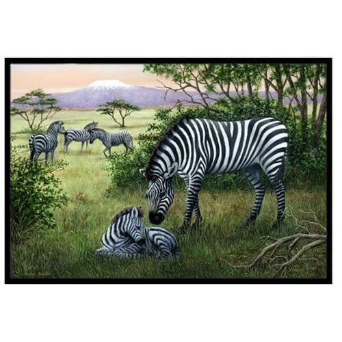 Zebras in the Field with Baby Doormat by Caroline's Treasures