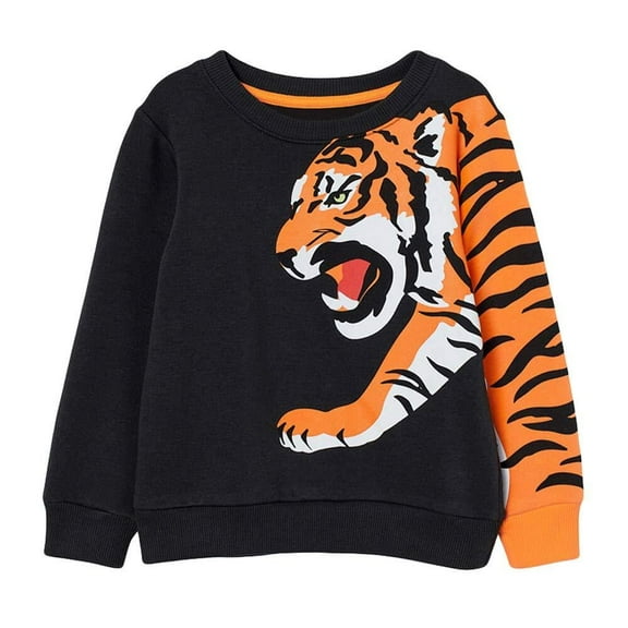 FEDPOP Little Boys Sweatshirts Cotton Pullover Tiger Shirts Clothes Kids Sweatshirt 6T