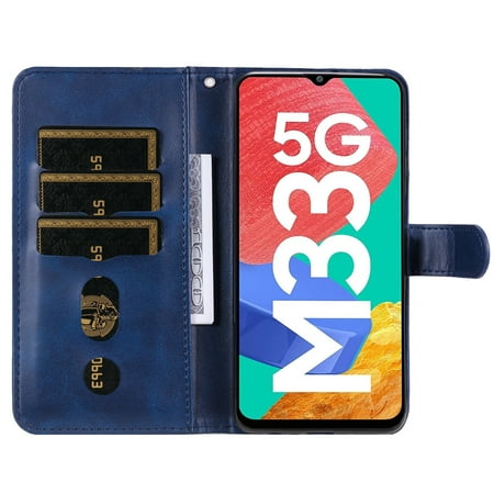 Case for Samsung Galaxy M33 5G Zipper Pocket Wallet Leather Case Magnetic Closure Flip Cover - Blue