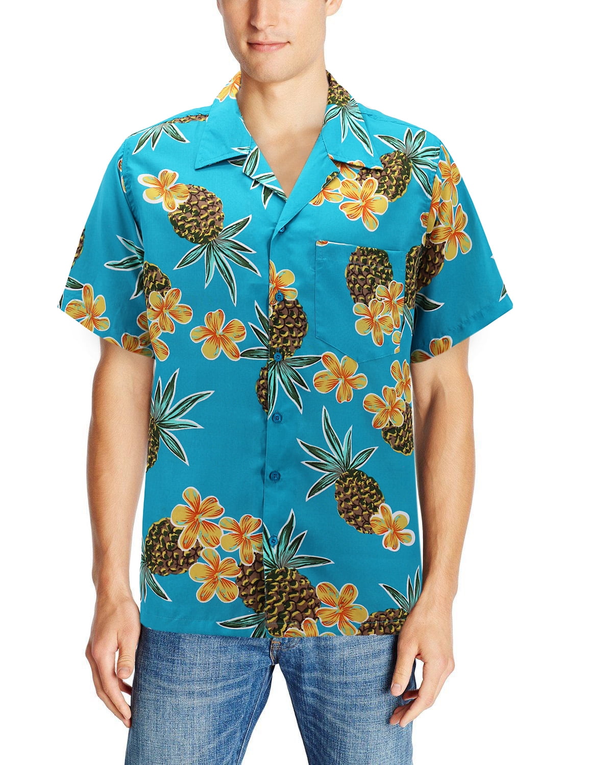Men's Hawaiian Beach Luau Casual Tropical Revere Button Up Dress Shirt 