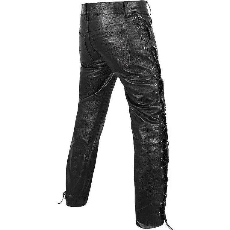 DEFY Men's Thick Cowhide Leather Full Grain Motorcycle Side Laces