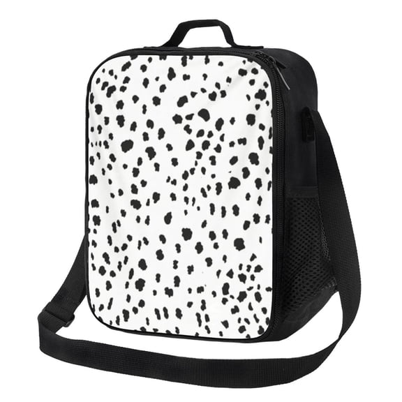 Black And White Dalmatian Spot Dots Lunch Bag Insulated Thermal Box with Shoulder Strap & Handle for Work and Picnic