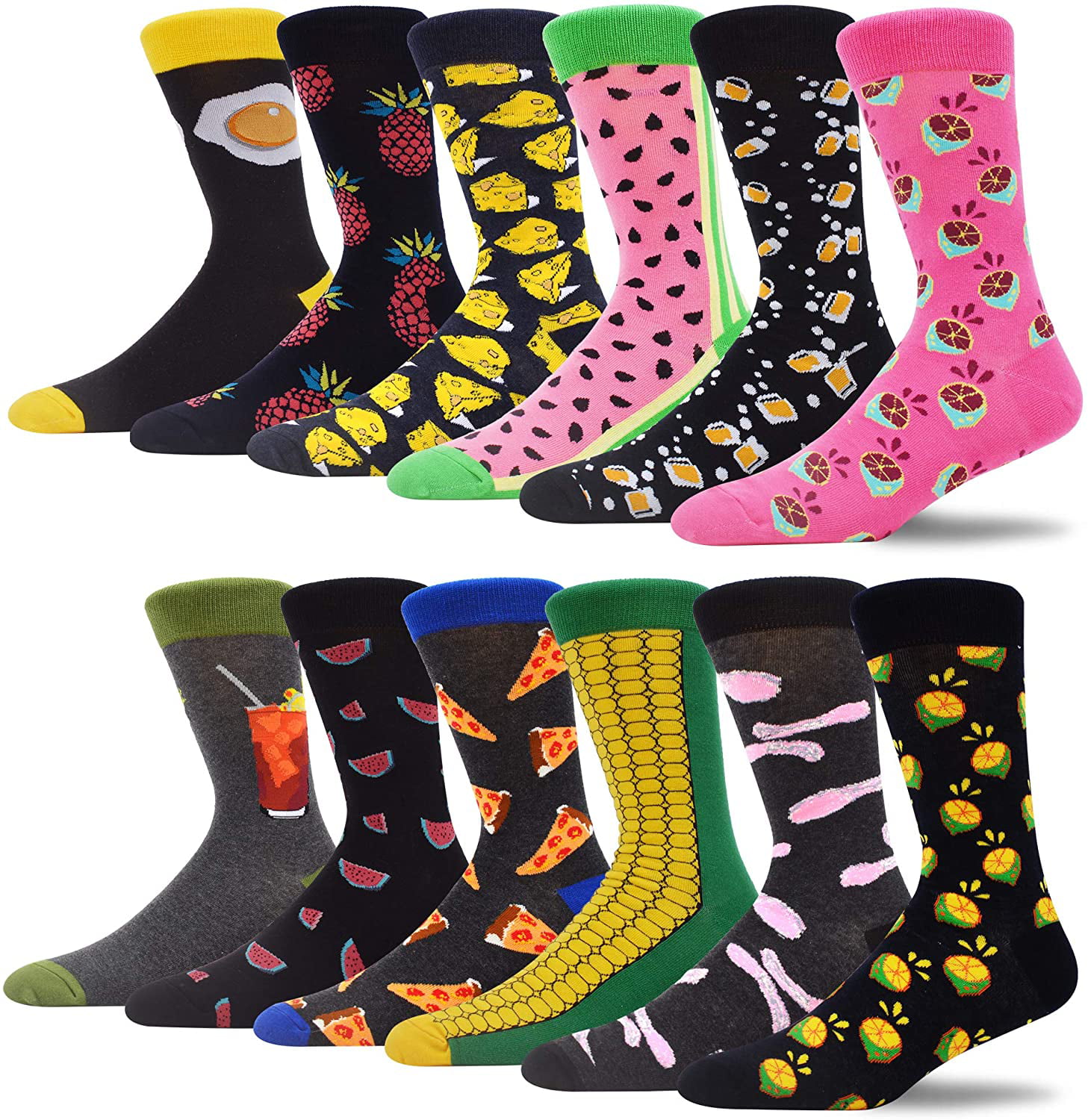 MAKABO Mens Fun Dress Socks Colorful Funny Novelty Casual Cute Crew Socks Packs 