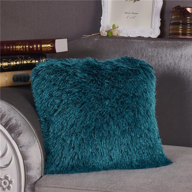 Amazing Rugs PIL-NS-2013 Oreiller Shaggy Décoratif 18 x 18 Po en Turquoise